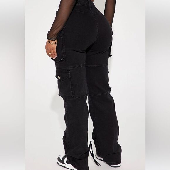 No Matter What Stretch Straight Leg Cargo Jean - Black - Picture 4 of 7